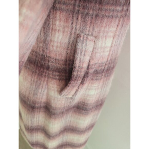 Hennes HM Vintage Pink Plaid Wool Blend Single Breasted Long Mid Coat 10 M - Picture 9 of 12